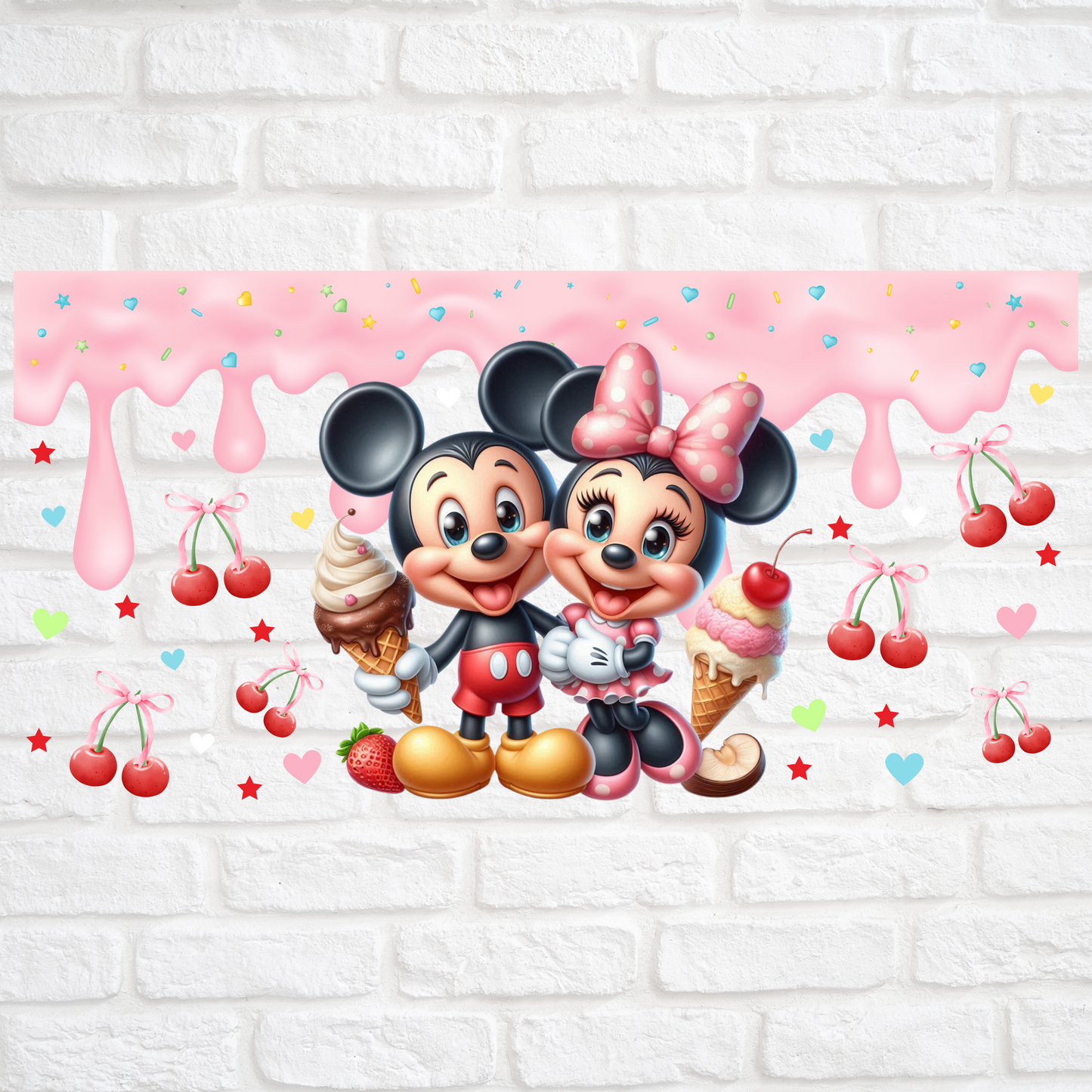 MICKEY & MINNIE ICE CREAM DRIP - 16oz UV DTF WRAP