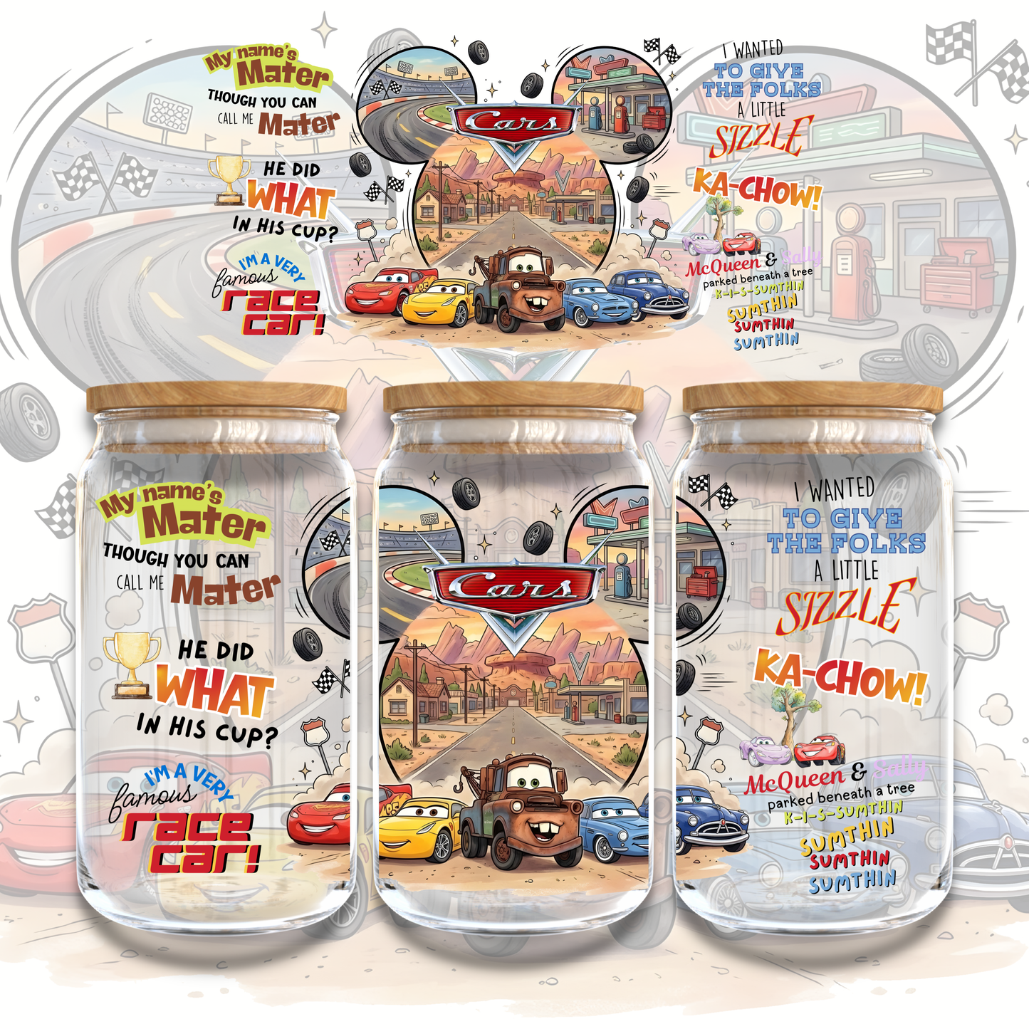 DISNEY CARS QUOTES - 16oz UV DTF WRAP