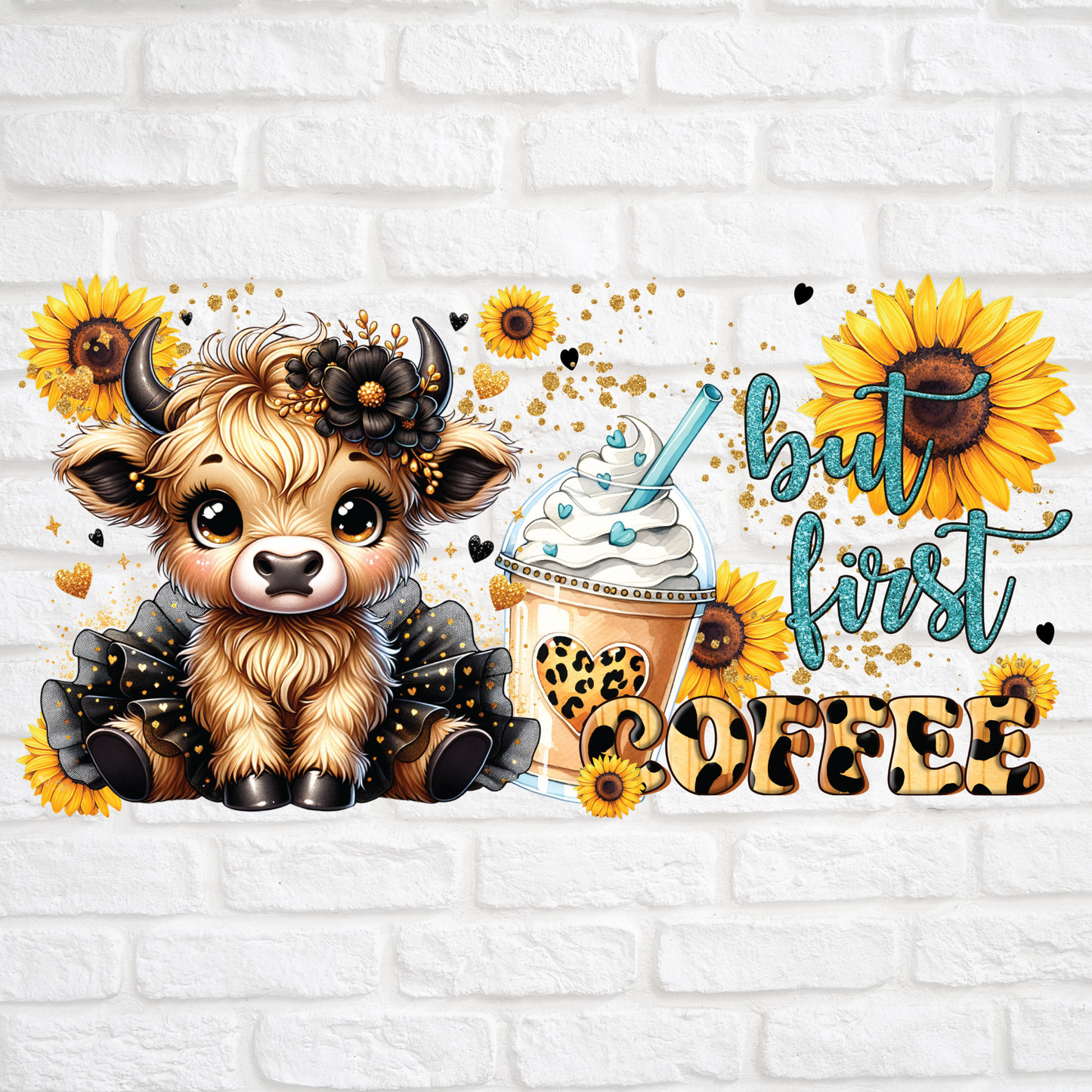 BUT FIRST COFFEE HIGHLAND COW - 16oz UV DTF WRAP