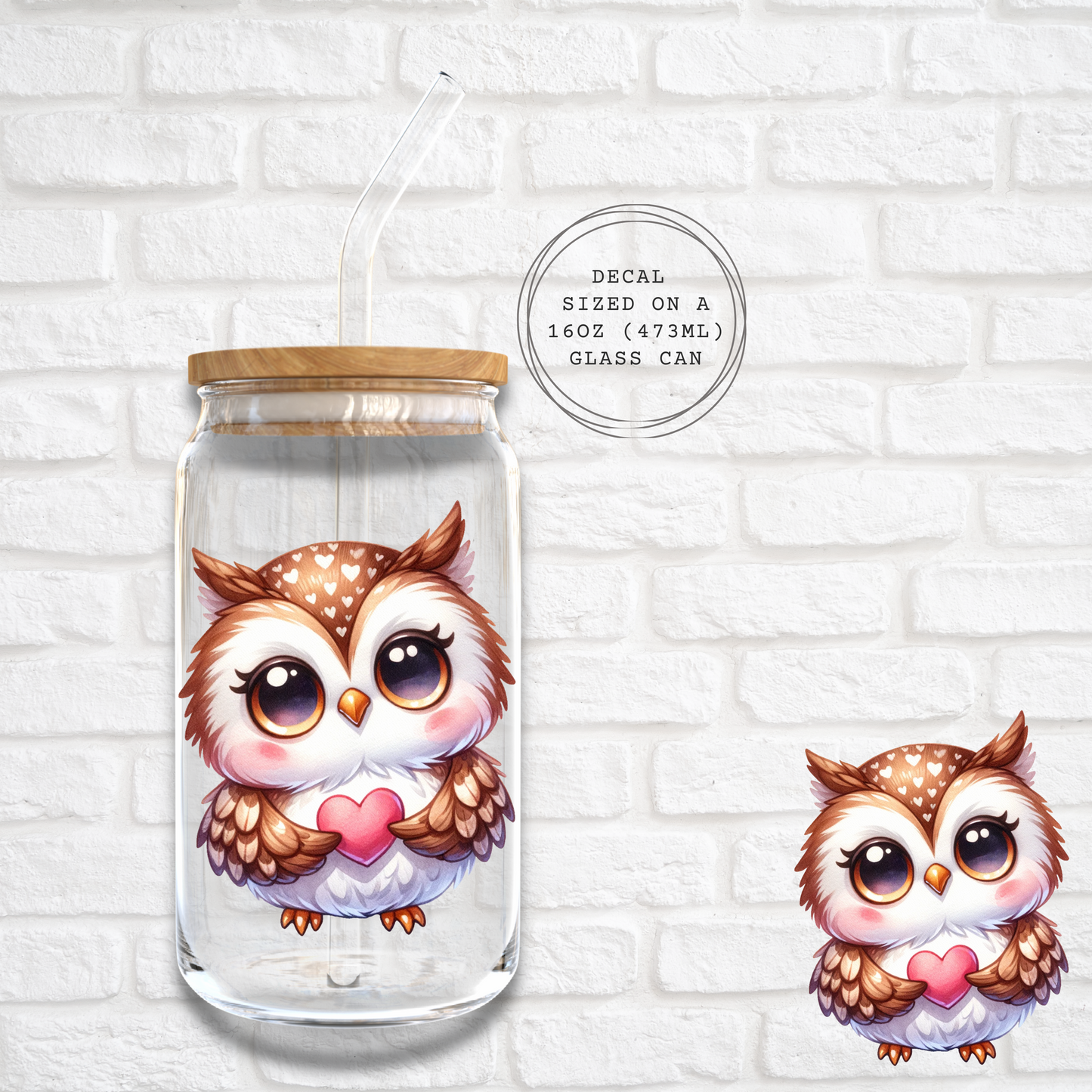 CUTE OWL HOLDING A HEART - UV DTF DECAL