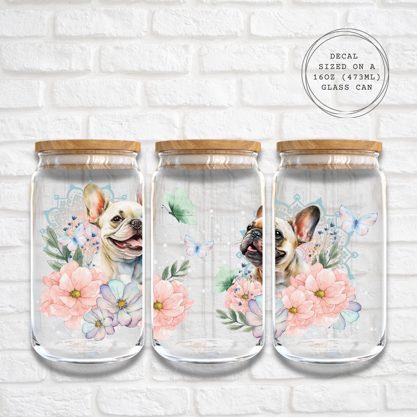 FRENCH BULLDOG FLOWERS - 16oz UV DTF WRAP