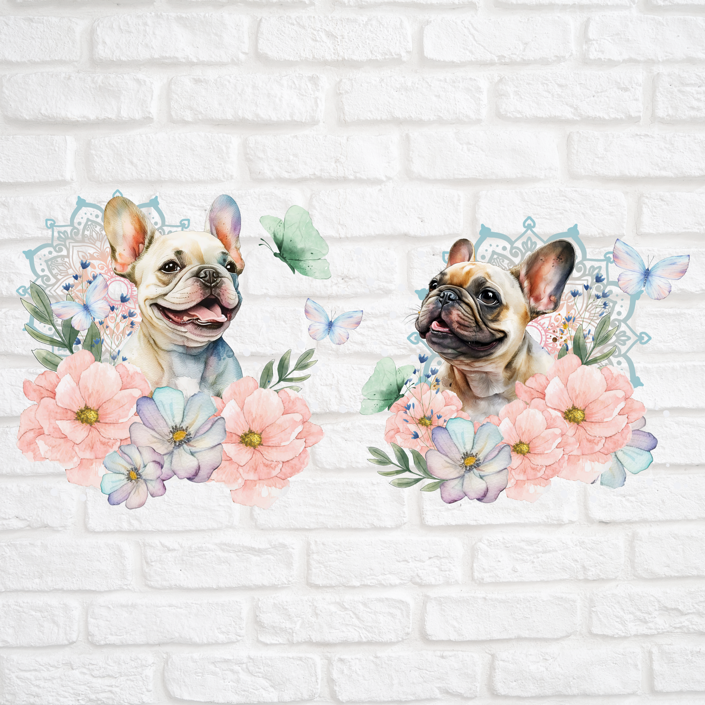 FRENCH BULLDOG FLOWERS - 16oz UV DTF WRAP