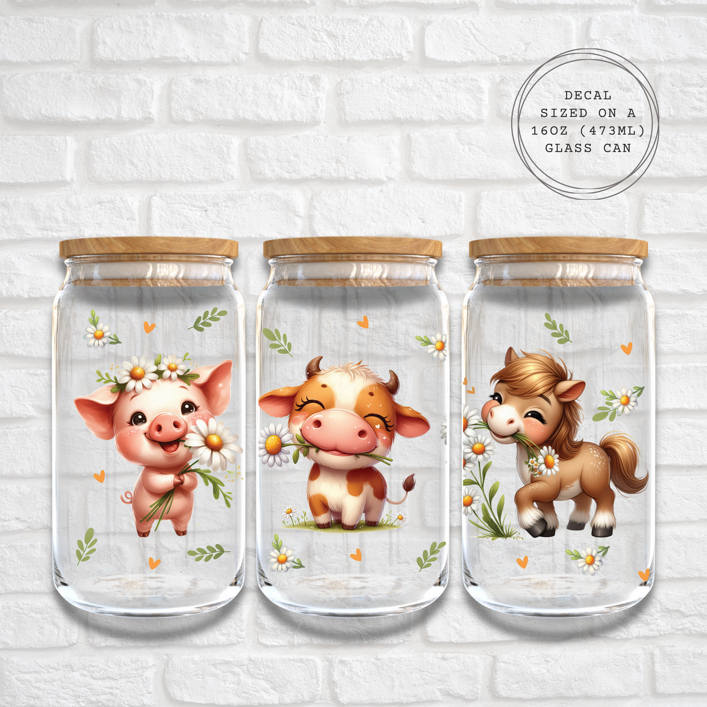 CUTE FARM ANIMALS - 16oz UV DTF WRAP