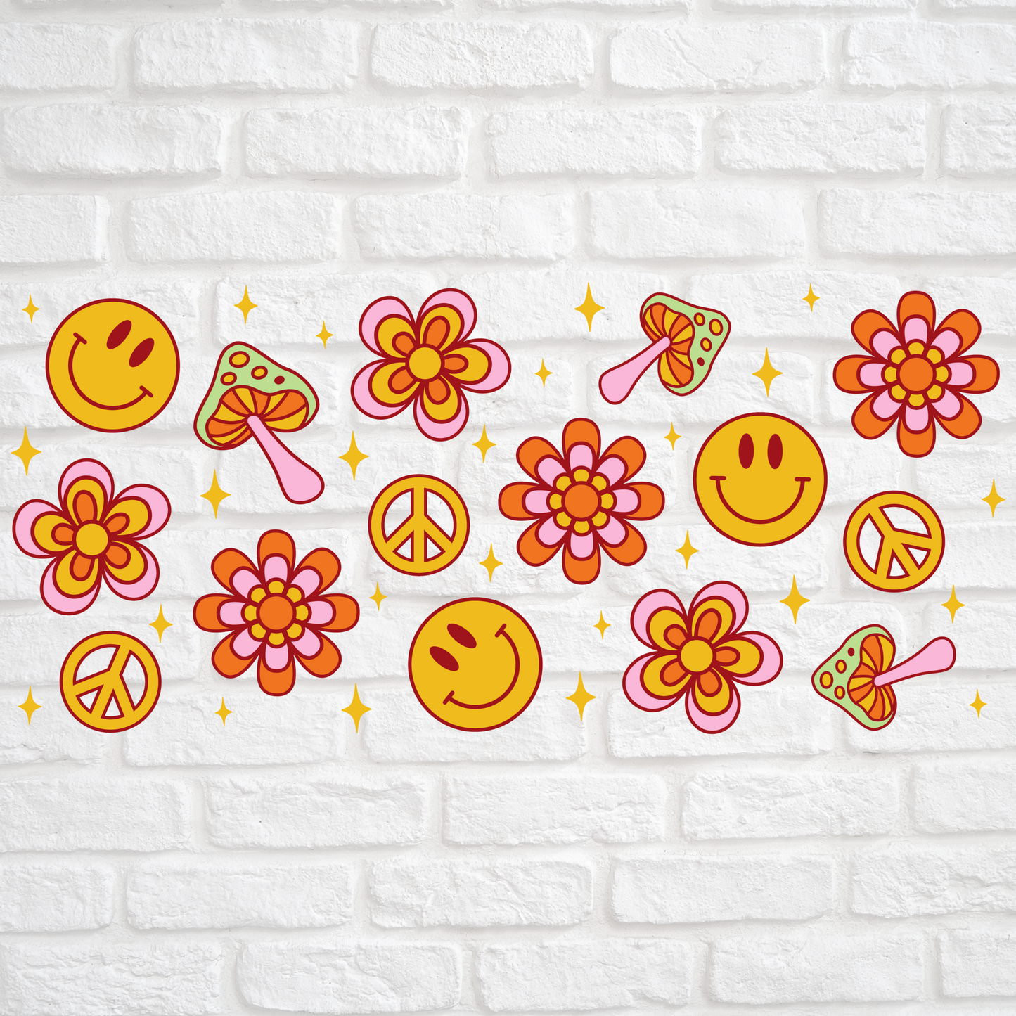RETRO FLOWER SMILE - 16oz UV DTF WRAP