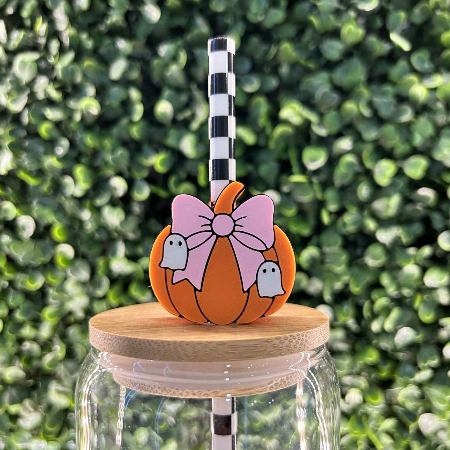 PUMPKIN GHOST BOW STRAW TOPPER