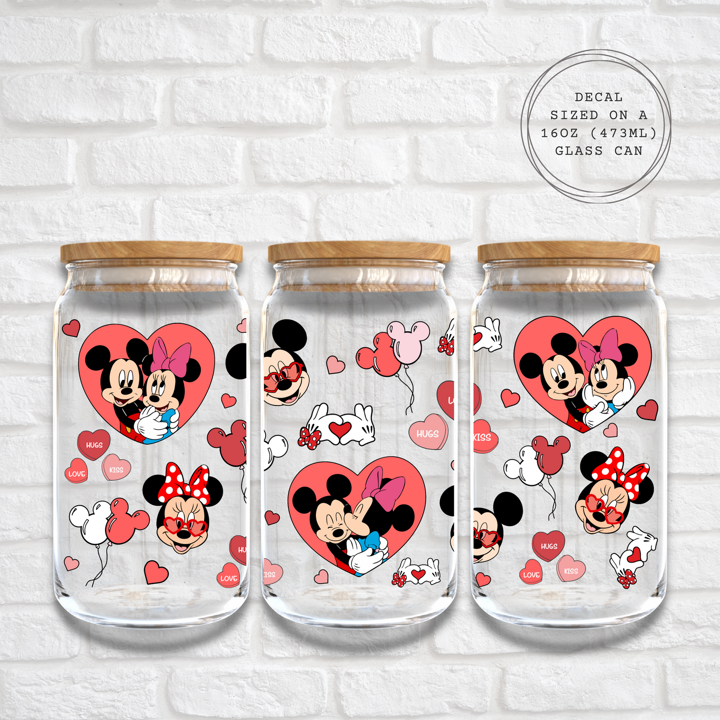 LOVE HUGS & KISSES MICKEY - 16oz UV DTF WRAP