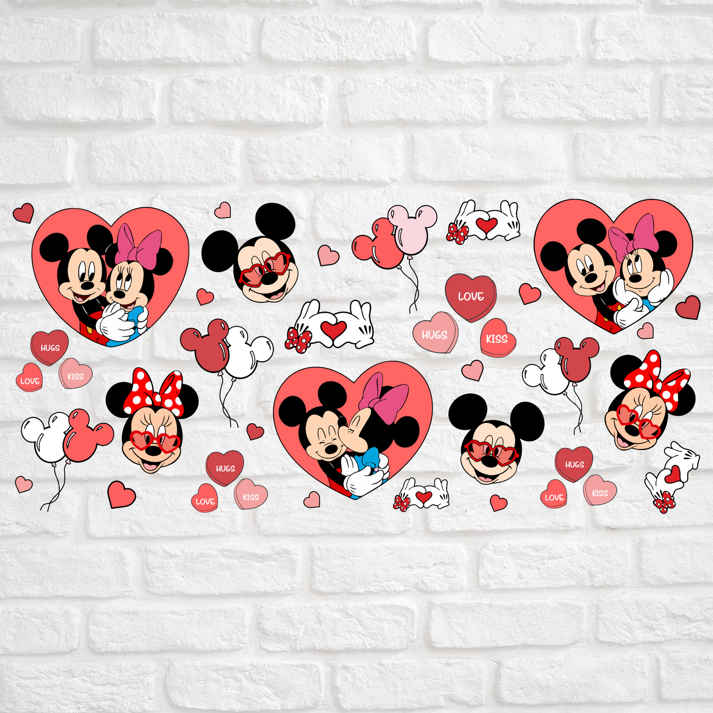 LOVE HUGS & KISSES MICKEY - 16oz UV DTF WRAP