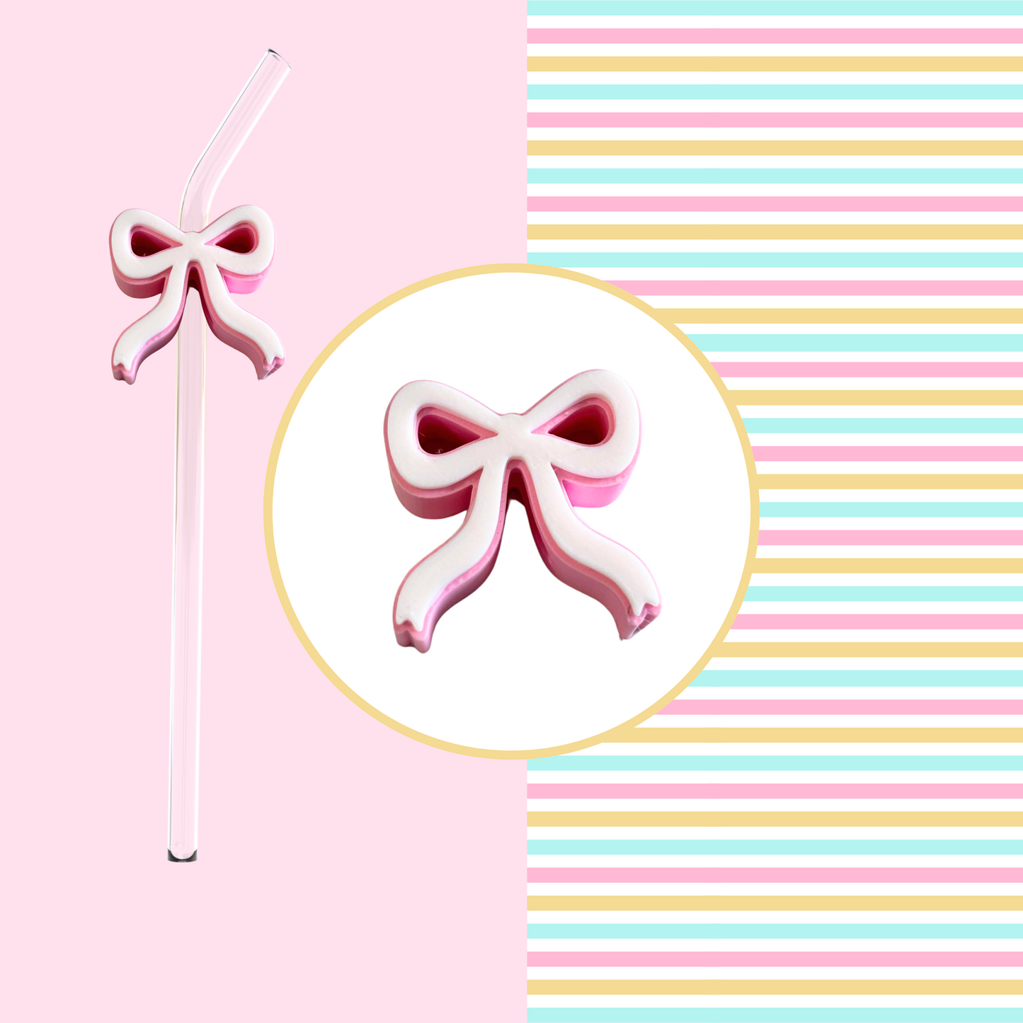 COQUETTE BOW LIGHT PINK STRAW TOPPER