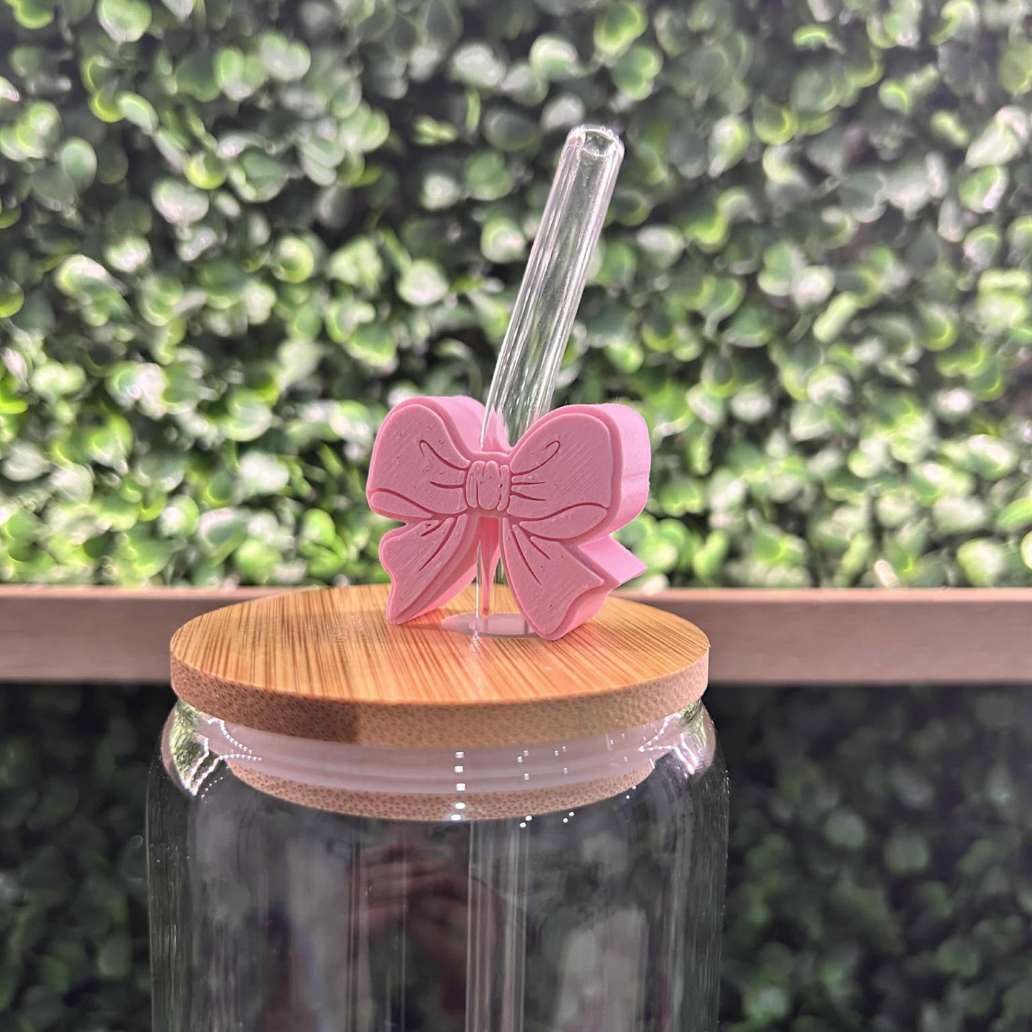 PINK BOW STRAW TOPPER