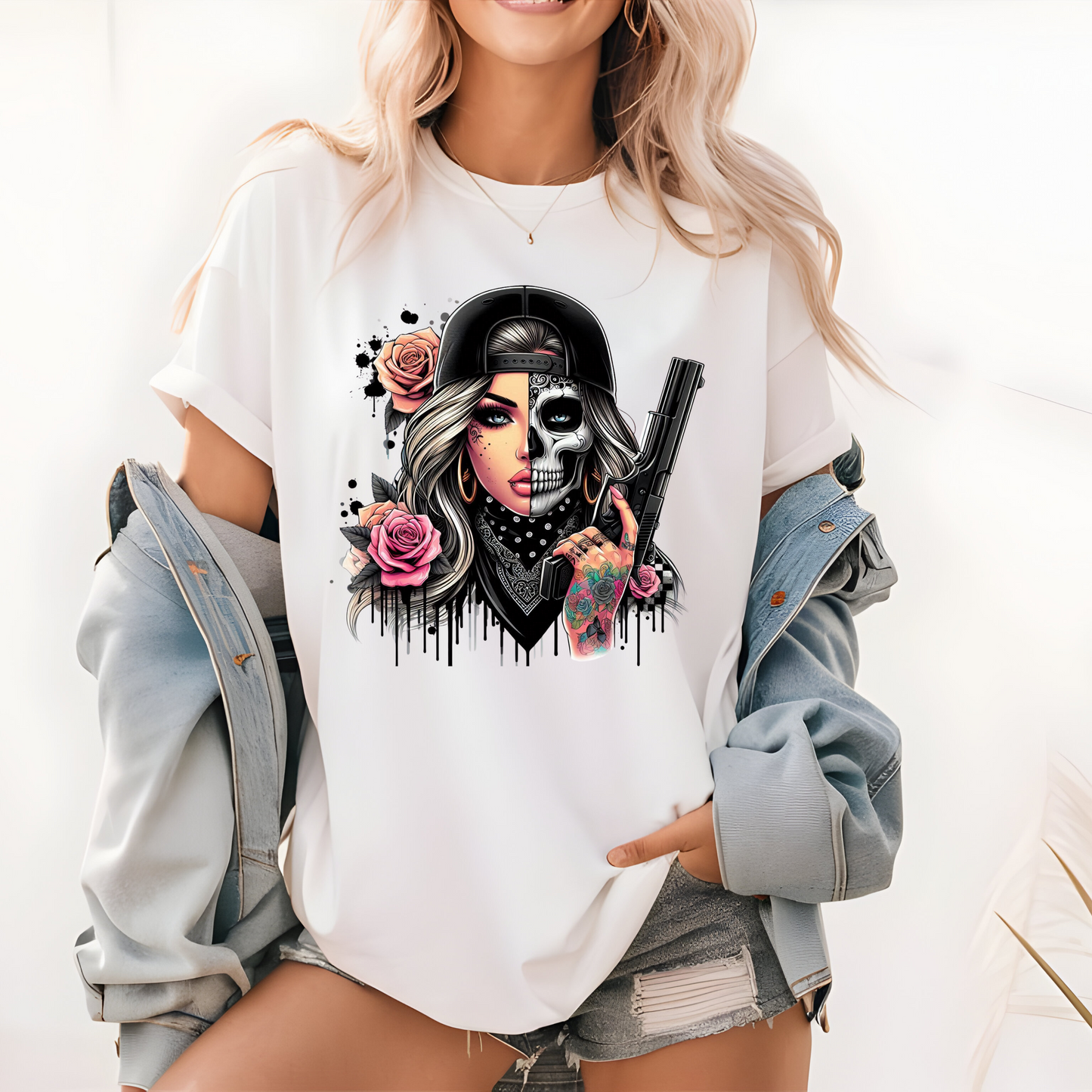 SKULL GIRL GANGSTER GUN