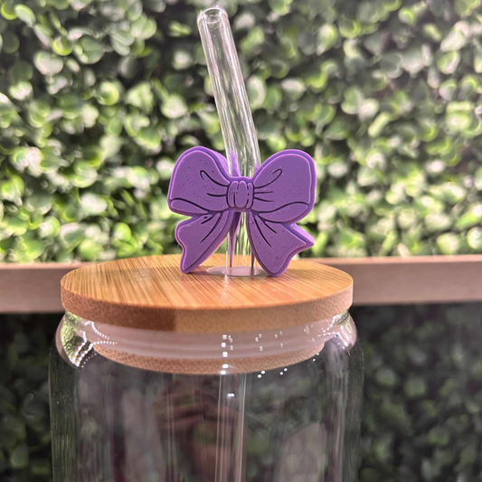 PURPLE BOW STRAW TOPPER