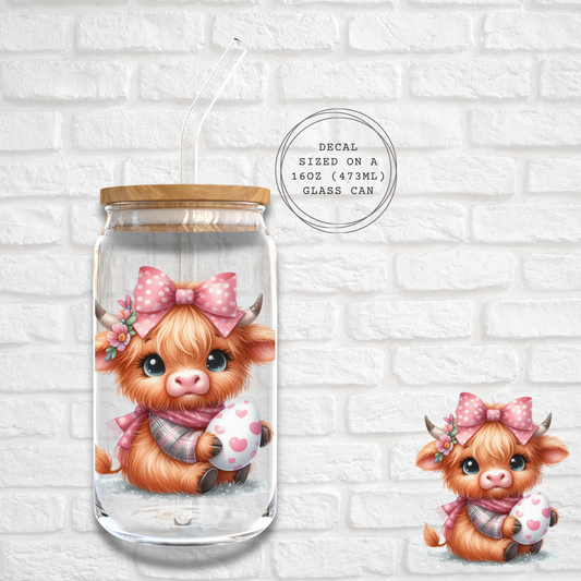 PINK POLKA DOT HIGHLAND COW  -  UV DTF DECAL