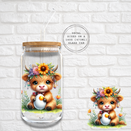 BOHO SUNFLOWER HIGHLAND COW  -  UV DTF DECAL