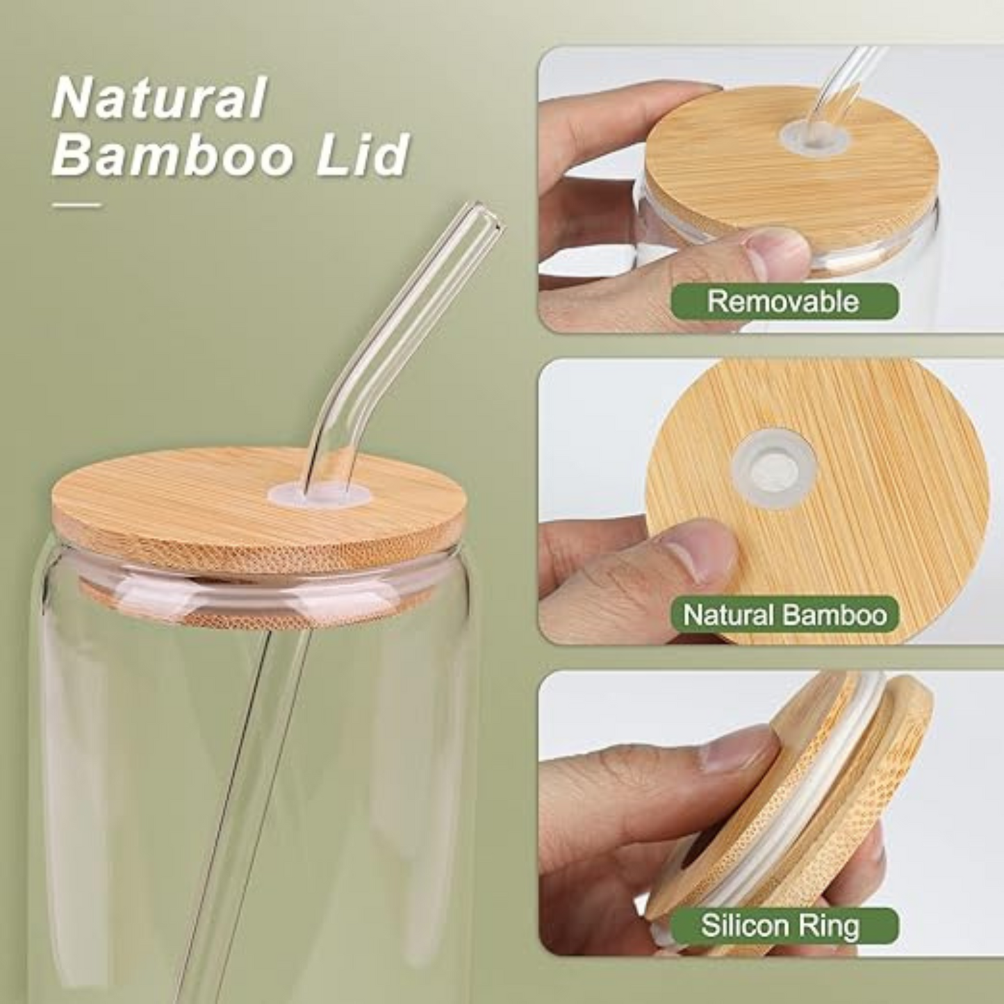 16oz CLEAR GLASS LIBBEY WITH BAMBOO LID AND GLASS STRAW