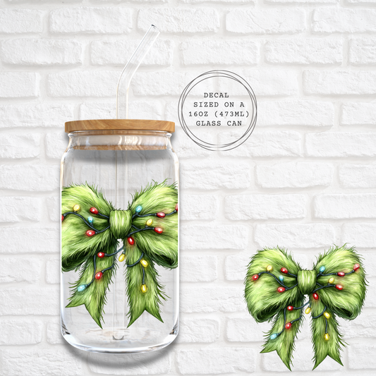 GREEN CHRISTMAS BOW -  UV DTF DECAL