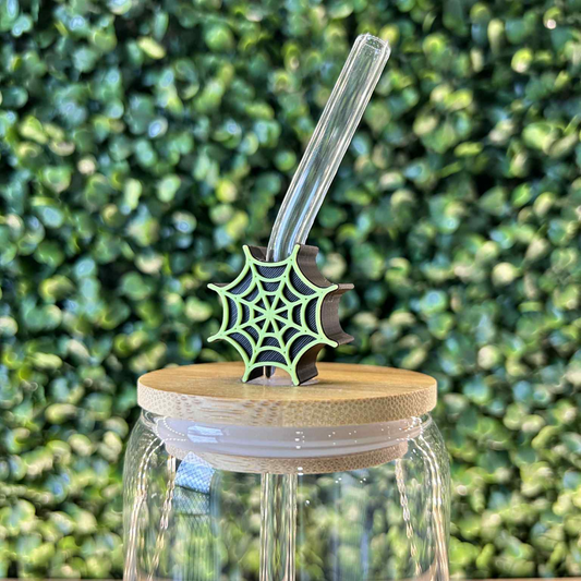 GREEN SPIDER WEB STRAW TOPPER