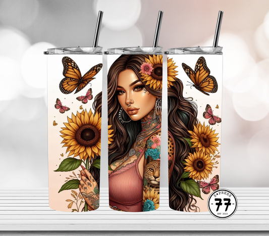 Beautiful Girl with Sunflowers