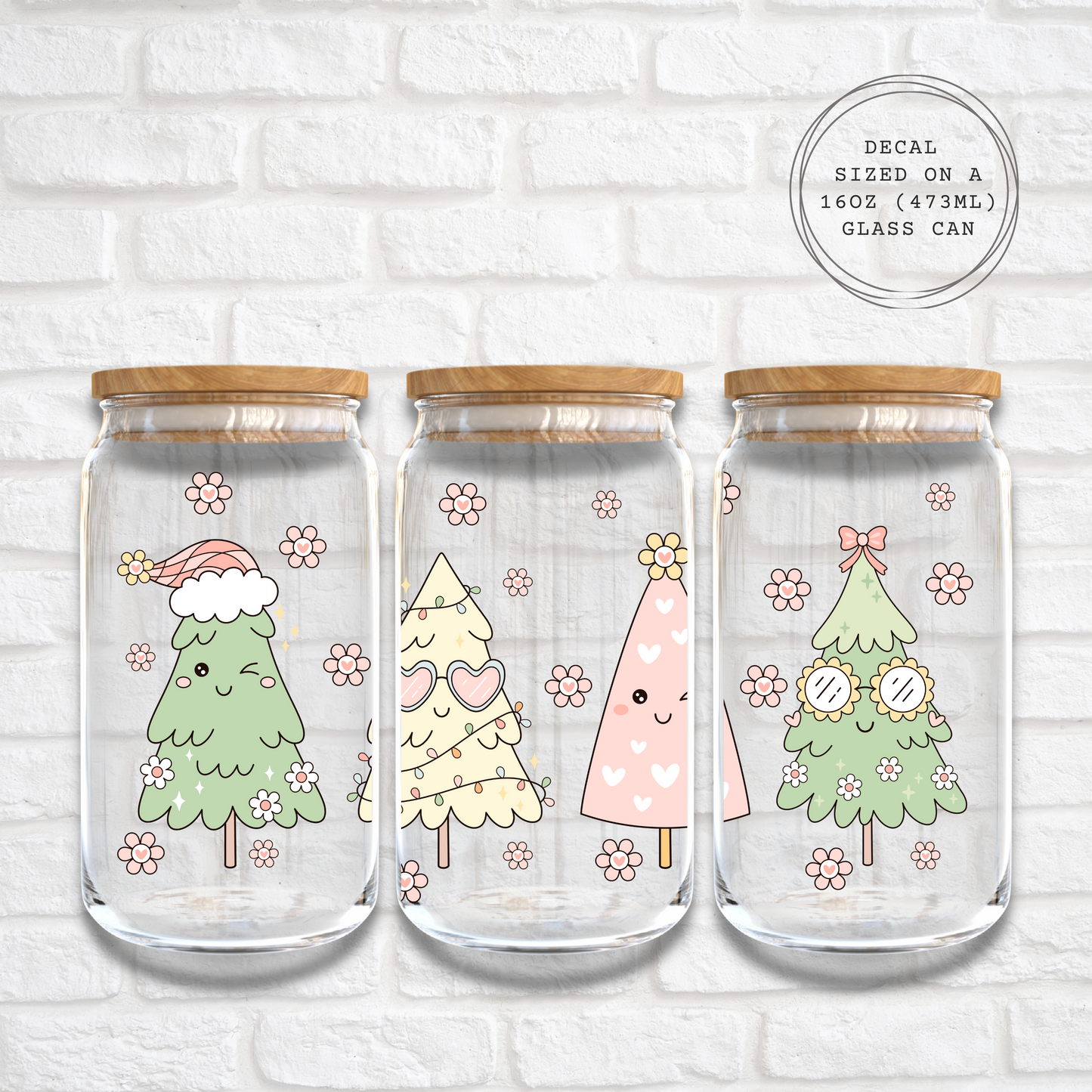 HAPPY CHRISTMAS TREES - 16oz UV DTF WRAP
