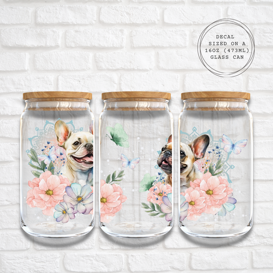 FRENCH BULLDOG FLOWERS - 16oz UV DTF WRAP