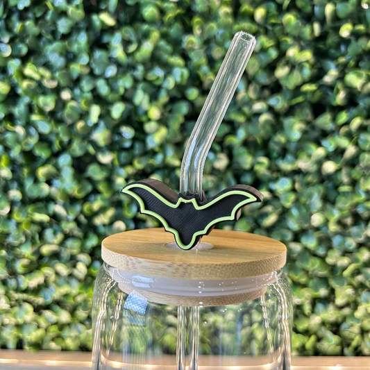 BLACK BAT GREEN OUTLINE STRAW TOPPER
