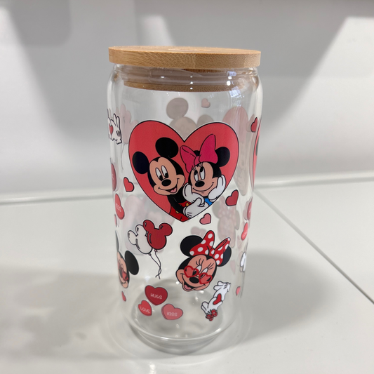 MICKEY & MINNIE IN LOVE 160z GLASS CAN