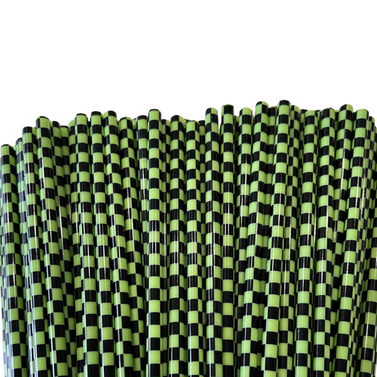 GREEN AND BLACK CHECK PRINT PLASTIC STRAW