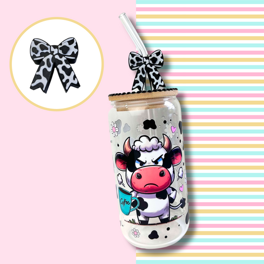 COW PRINT BOW STRAW TOPPER