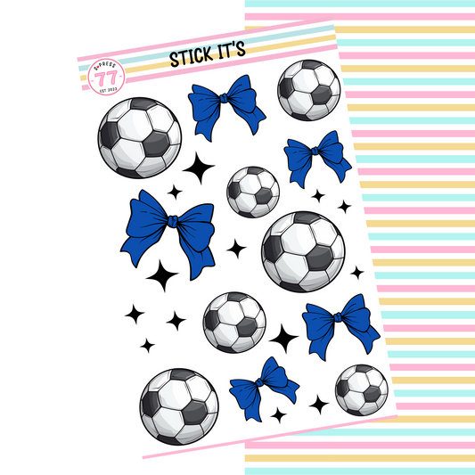 SOCCER BALL AND BOWS BLUE