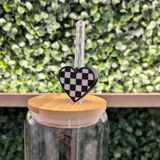 CHECKER HEART STRAW TOPPER