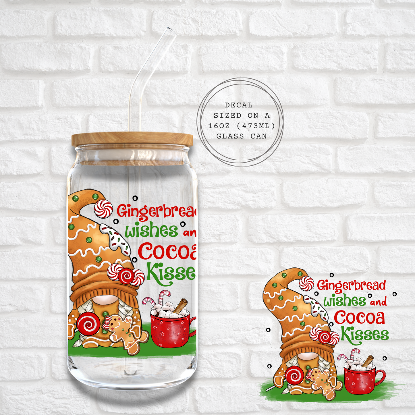 GINGERBREAD WISHES COCOA KISSES -  UV DTF DECAL