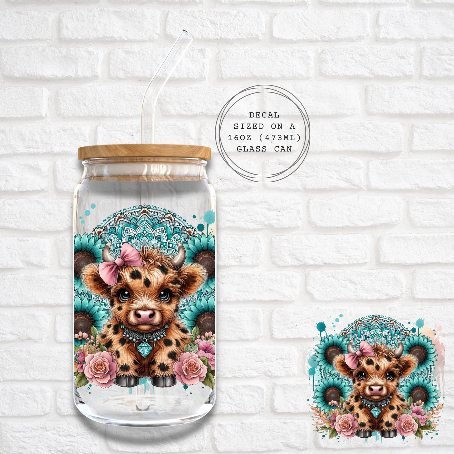 MANDALA LEOPARD HIGHLAND COW -  UV DTF DECAL