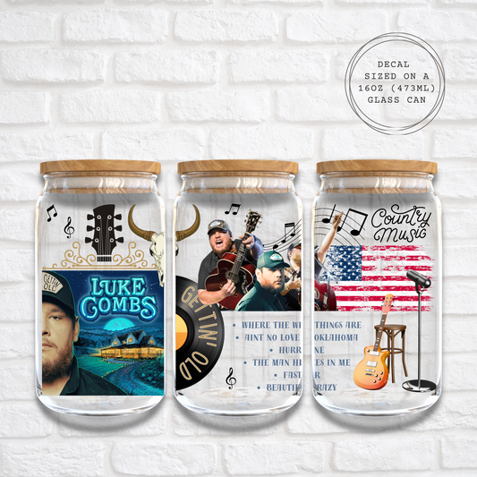 LUKE COMBS COUNTRY MUSIC - 16oz UV DTF WRAP