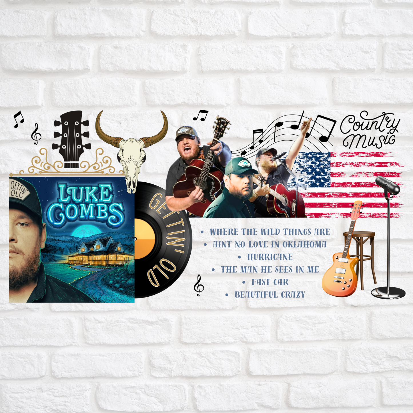 LUKE COMBS COUNTRY MUSIC - 16oz UV DTF WRAP