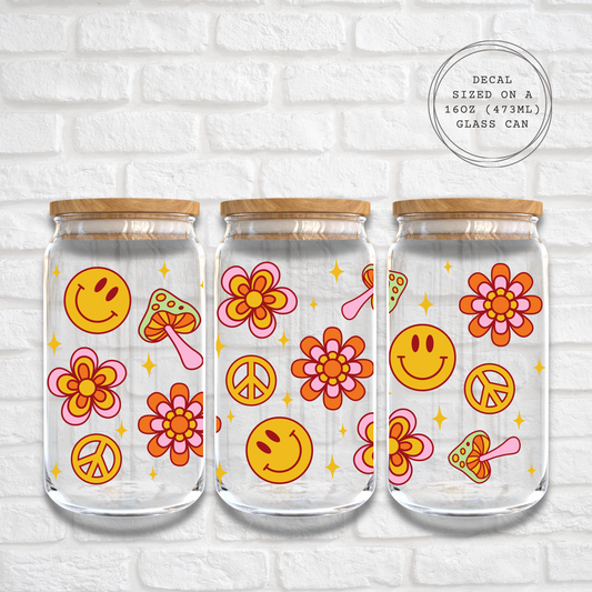 RETRO FLOWER SMILE - 16oz UV DTF WRAP