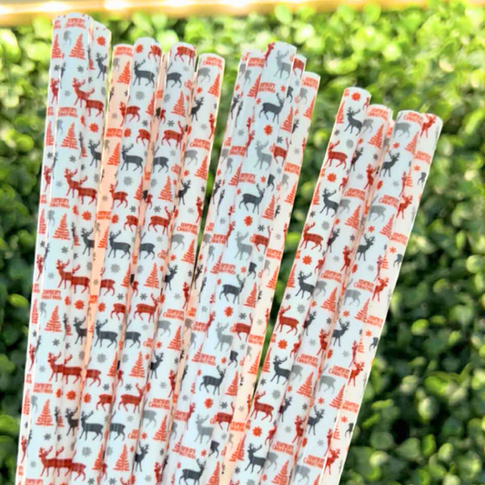 REINDEER PRINT PLASTIC STRAW