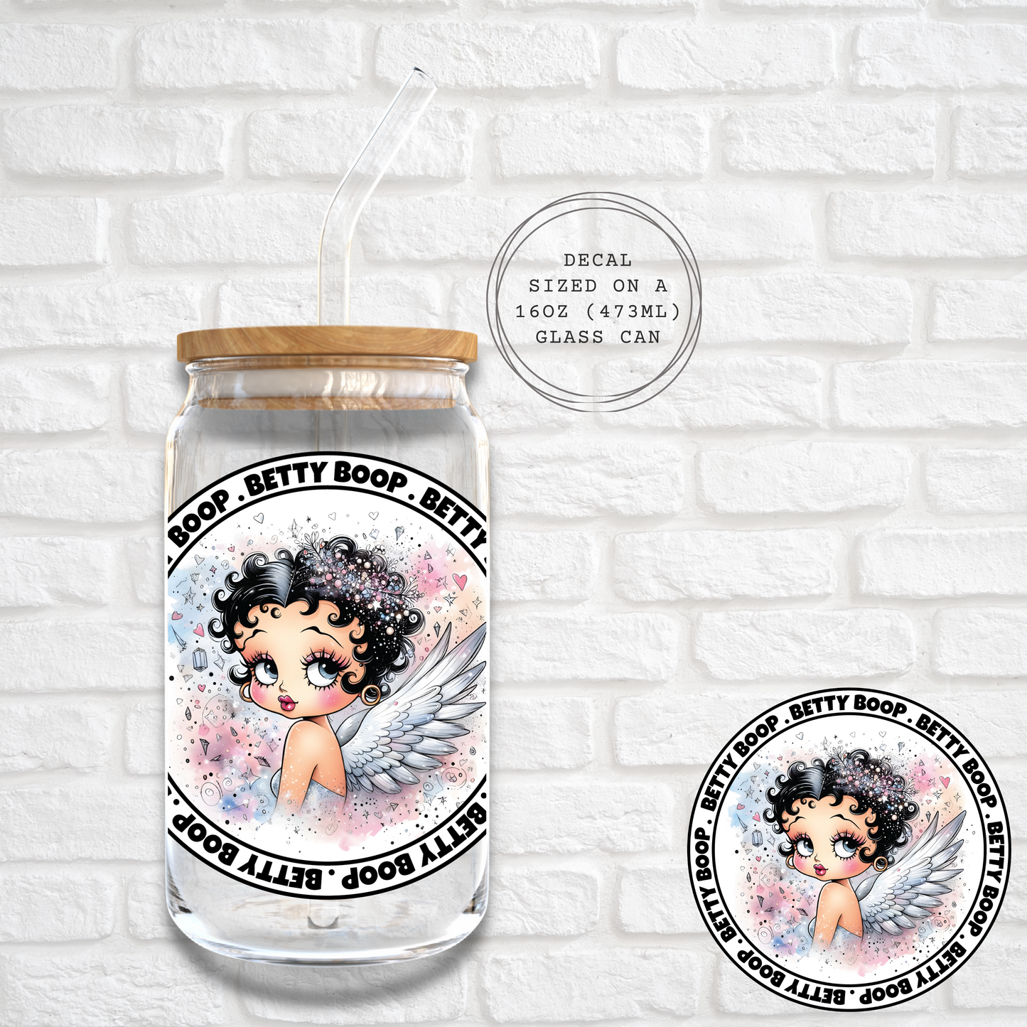 BETTY BOOP ANGEL WINGS -  UV DTF DECAL