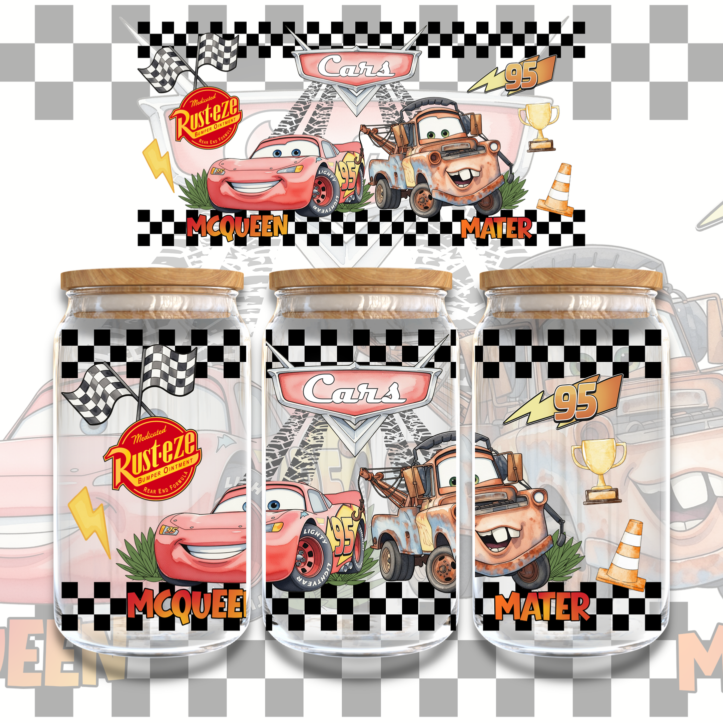 CARS RACE FLAGS - 16oz UV DTF WRAP