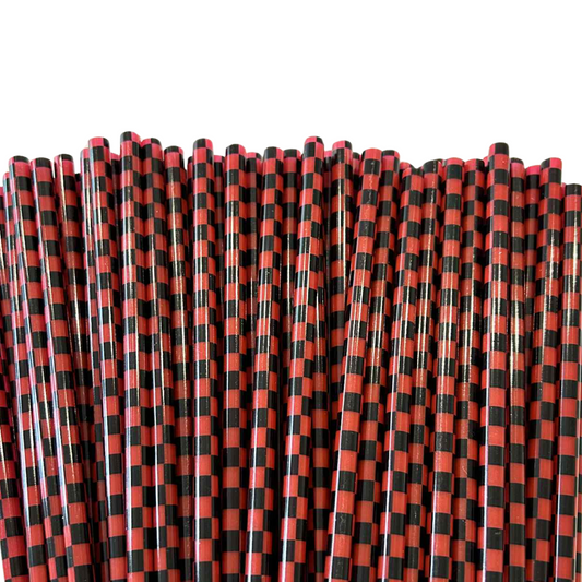 RED AND BLACK CHECKER PRINT PLASTIC STRAW