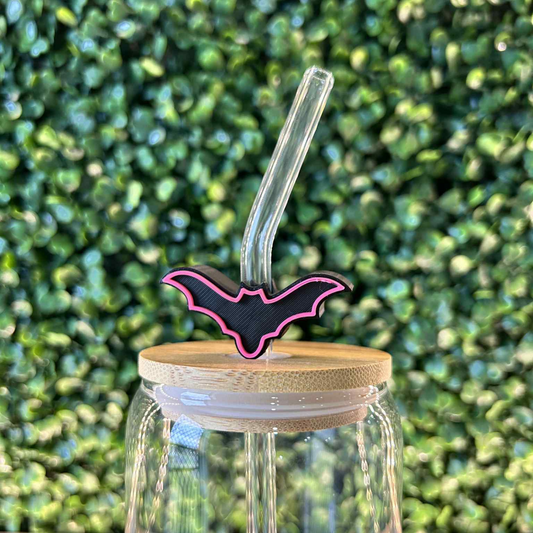 BLACK BAT PINK OUTLINE STRAW TOPPER
