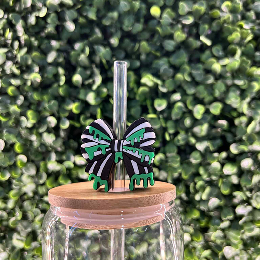 STIPED DRIP BOW STRAW TOPPER