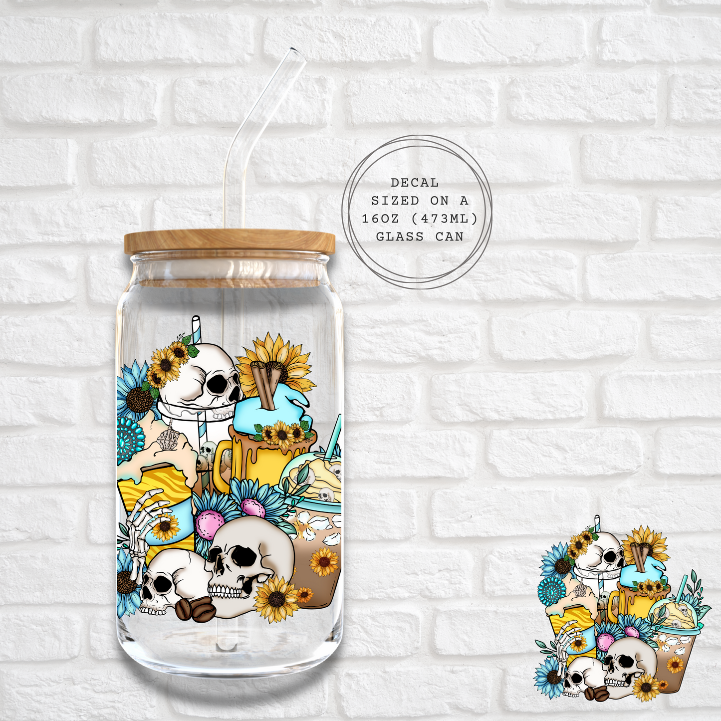 SUNFLOWER SKULL COFFEE -  UV DTF DECAL