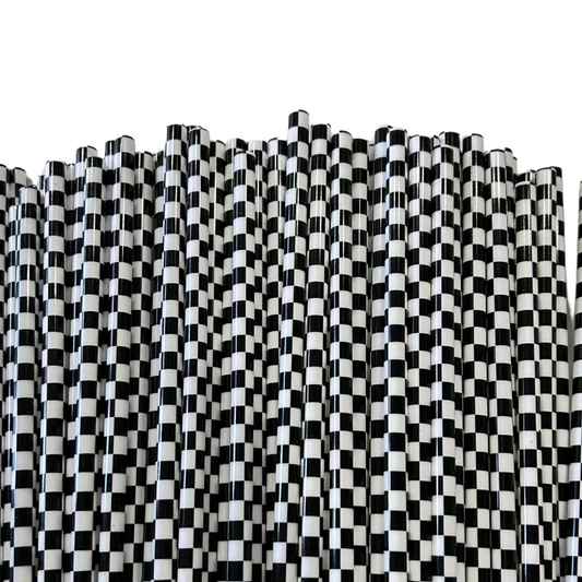 BLACK AND WHITE CHECKER PRINT PLASTIC STRAW