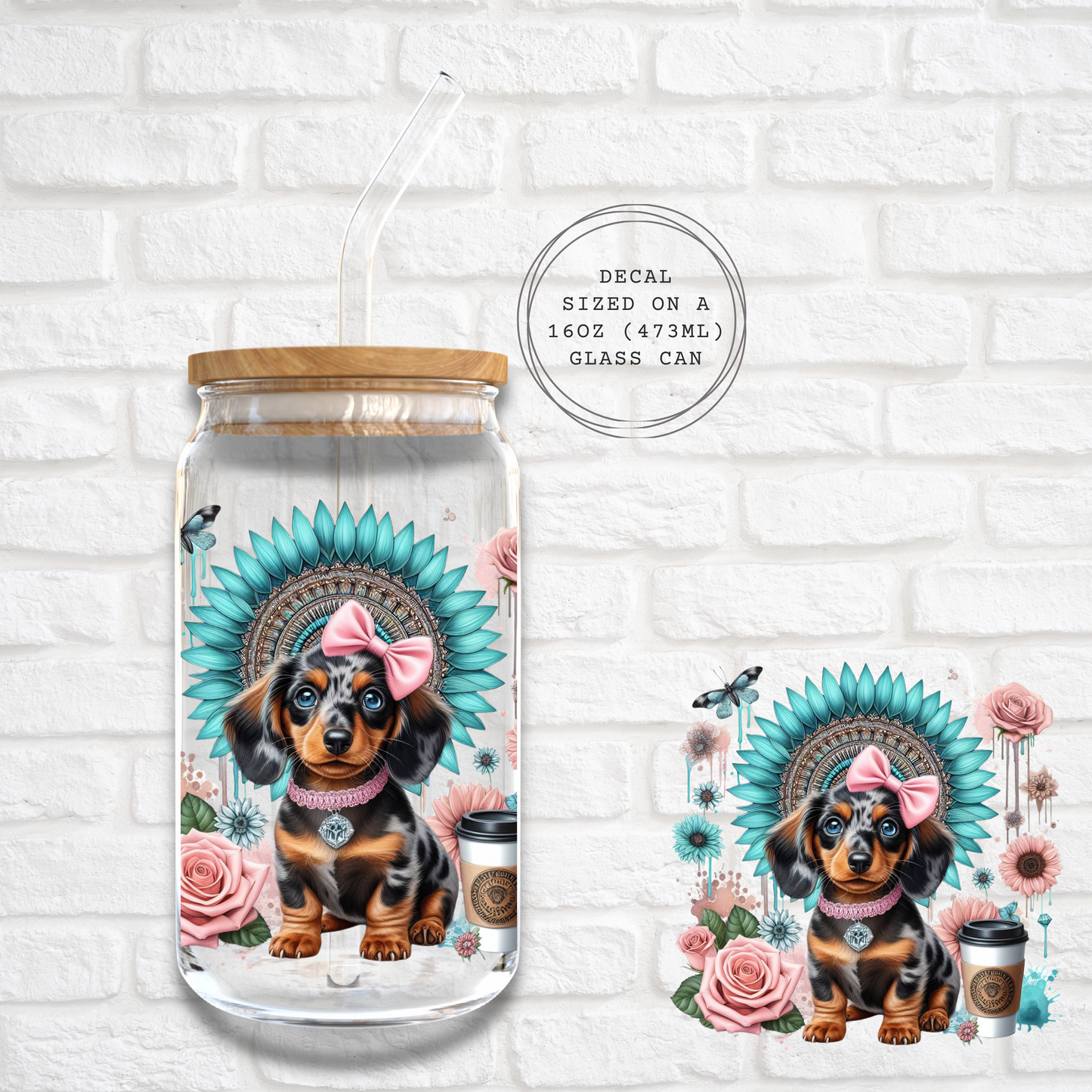 SUNFLOWER DACHSHUND -  UV DTF DECAL
