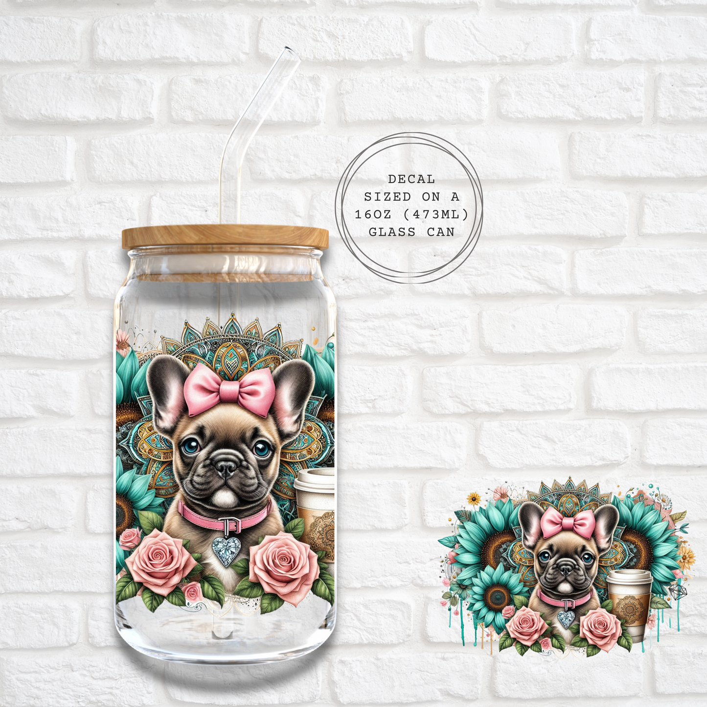 SUNFLOWER FRENCHIE -  UV DTF DECAL