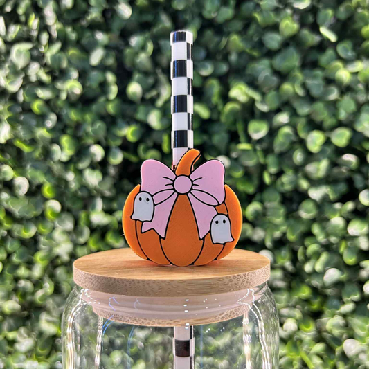 PUMPKIN GHOST BOW STRAW TOPPER