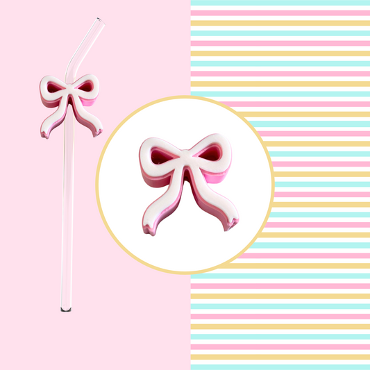 COQUETTE BOW LIGHT PINK STRAW TOPPER