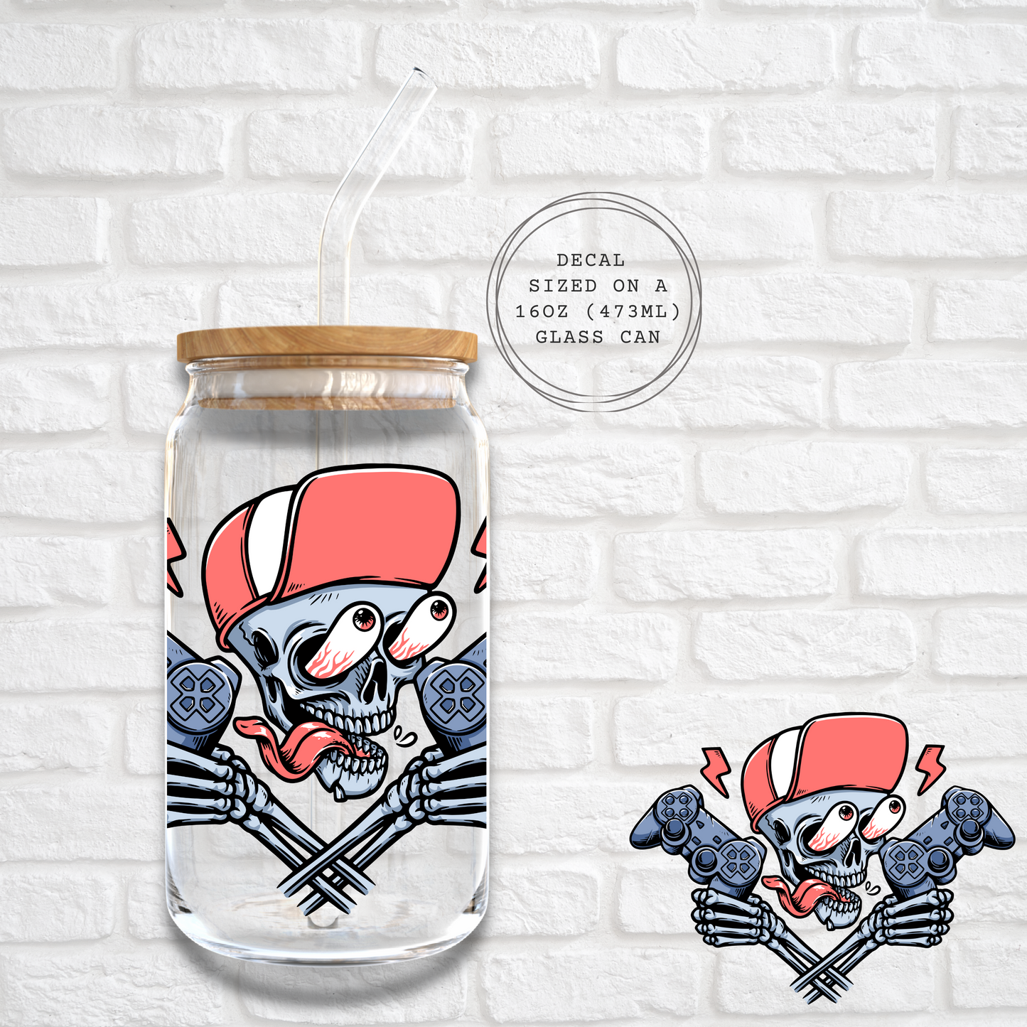 SKELETON GAMER DUDE -  UV DTF DECAL