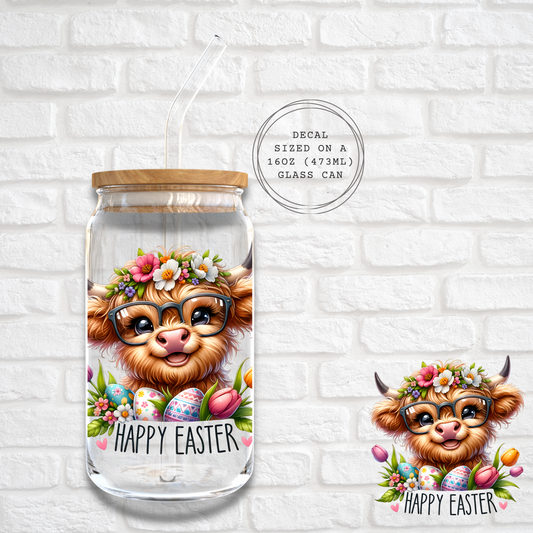 HAPPY EASTER HIGHLAND COW  -  UV DTF DECAL