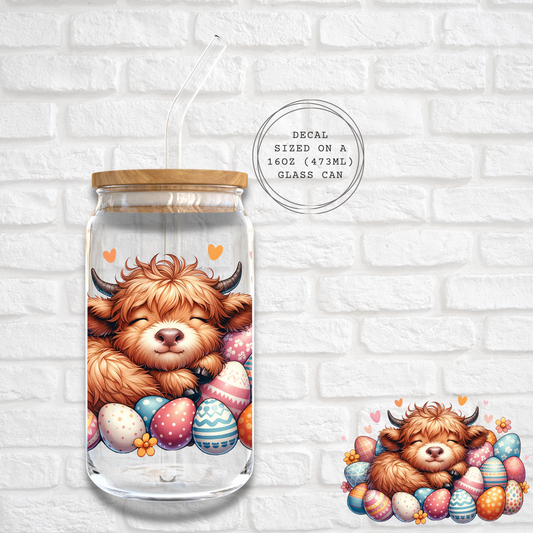 EASTER HIGHLAND COW SLEEPING  -  UV DTF DECAL