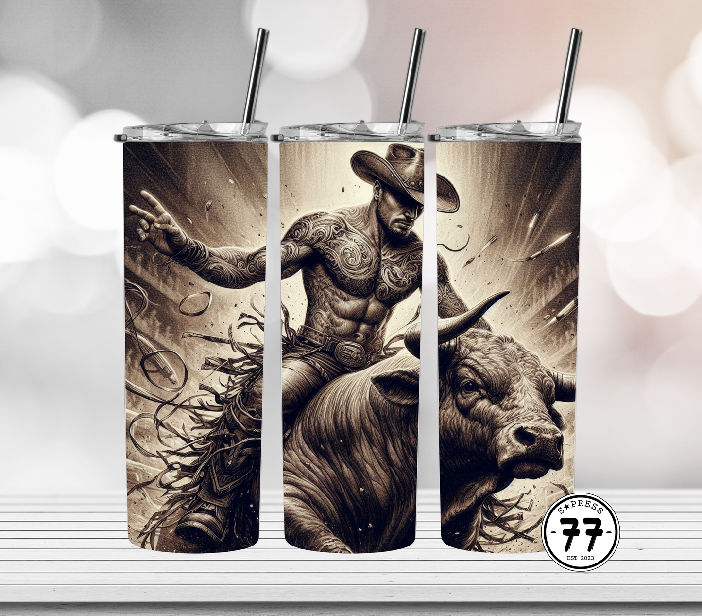 Bucking Cow Boy Riding Bull  - Straight 20oz Digital Download